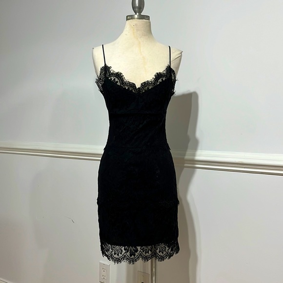 chinese dress ladies Gothic Black Lace Deep V-Neck Short Dress / Sexy Straps Nightdress with A Slit main image 0
